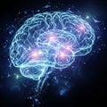 Image of a brain composed of glowing blue neural networks and interconnec Royalty Free Stock Photo