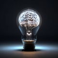 A light bulb with a glowing brain inside is a powerful visual representation
