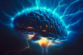 An image of brain with lightning coming out of it. Generative AI Royalty Free Stock Photo
