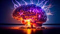 An image of brain with lightning coming out of it. Generative AI Royalty Free Stock Photo