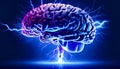 An image of brain with lightning coming out of it. Generative AI Royalty Free Stock Photo