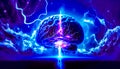 An image of brain with lightning coming out of it. Generative AI Royalty Free Stock Photo