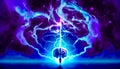 An image of brain with lightning coming out of it. Generative AI Royalty Free Stock Photo