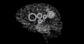 Image of brain rotating over black background with gears