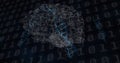 Image of brain rotating over dns on black background Royalty Free Stock Photo