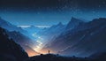Illuminated Australian Alps Mountain Range with Starry Space Night by Generative AI Royalty Free Stock Photo