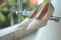 Image Bridal elegance shoes for the ceremony, a step towards forever Royalty Free Stock Photo