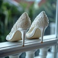 Image Bridal elegance shoes for the ceremony, a step towards forever Royalty Free Stock Photo