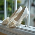 Image Bridal elegance shoes for the ceremony, a step towards forever Royalty Free Stock Photo