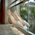 Image Bridal elegance shoes for the ceremony, a step towards forever Royalty Free Stock Photo