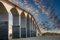 Image of bridge between Kalmar and island of Oland in Sweden with cloudy sky
