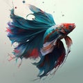 Image of brightly colored betta fish with long beautiful tails. Pet. illustration. Generative AI