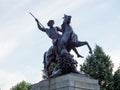 Image of the bronze sculpture The Lion Figher near the Philadelphia Museum of Art