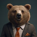 Image of brown bear businessman wearing a suit on clean background. Wildlife Animals