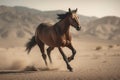 Image of a brown horse runs in the middle of the desert. Wildlife. Animals. illustration, generative AI Royalty Free Stock Photo