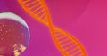 Image of bubbles and dna strand on purple background