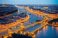 Budapest, Hungary. Aerial view of Budapest, Hungary. Buda castle, Chain bridge, the transportation, river,