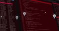Image of bulbs floating over data processing on red and black background Royalty Free Stock Photo