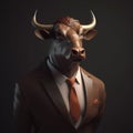 Image of a bull businessman wearing a suit on clean background. Wildlife Animals. Illustration, generative AI Royalty Free Stock Photo