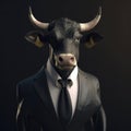 Image of a bull businessman wearing a suit on clean background. Wildlife Animals. Illustration, generative AI Royalty Free Stock Photo