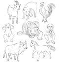 Image of a bull, cock, goat, pig, horse, tiger