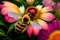 image of the bumble-bee flying around or surround by ornate flowers garden scene. Royalty Free Stock Photo