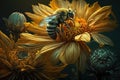 Image of a bumble bee sucking nectar from a flower. Insect. Illustration, generative AI