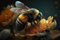 Image of a bumble bee sucking nectar from a flower. Insect. Illustration, generative AI