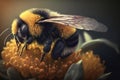 Image of a bumble bee sucking nectar from a flower. Insect. Illustration, generative AI