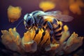 Image of a bumble bee sucking nectar from a flower. Insect. Illustration, generative AI