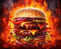 Burning Chili Sauce Based Burger is a burning hot hamburger with chili sauce.