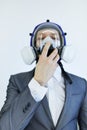 Image of business man wearing protective mask against virus and pollution Royalty Free Stock Photo