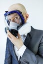 Image of business man wearing protective mask against virus and pollution Royalty Free Stock Photo