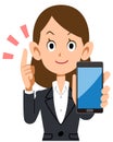 Business woman explaining with smartphone