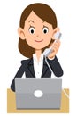Business woman female phone extension computer