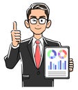 Businessman wearing glasses holding a tablet PC and doing thumbs up Royalty Free Stock Photo