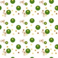 Colorful seamless pattern of golden stars, green balls, brown ribbons on transparent white background. Vector illustration, EPS Royalty Free Stock Photo