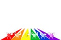 Colorful healthy hearts showing strength on rainbow striped background. LGBT colors.