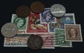 Image of Canadian stamps and coins.