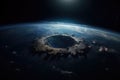 a giant impact crater viewed from space. destruction of earth. the big bang. Extinction Event