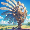 Elegant Steampunk Fan in a Dreamy Garden