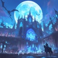 Mystical Cathedral Under Neon Blue Moonlight Royalty Free Stock Photo