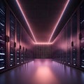 This image captures a breathtaking high-tech server room, illuminated by the soft glow of Royalty Free Stock Photo