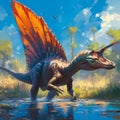 Vibrant Nature Scene with Spinosaurus