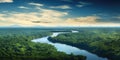 Vast lush tropical forest. areal view of the vast amazon river and amazonian lush rain forest jungle. fantasy. Royalty Free Stock Photo