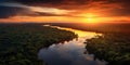 sunset over the amazon river. Lush jungle. Planet\'s lungs. Environmental preservation. earth\'s lungs Royalty Free Stock Photo