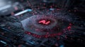 Exploring the Intersection of Technology and Artificial Intelligence Through a Computer Chip Illuminated by a Striking Red Light Royalty Free Stock Photo