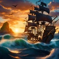 a captivating scene of a pirate ship at sea Royalty Free Stock Photo