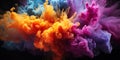 Chromatic Smoke Eruption: Artistic Waves on Black