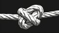 The image captures a close-up of a complex knot made from thick rope, illuminated by soft light. The contrasting Royalty Free Stock Photo